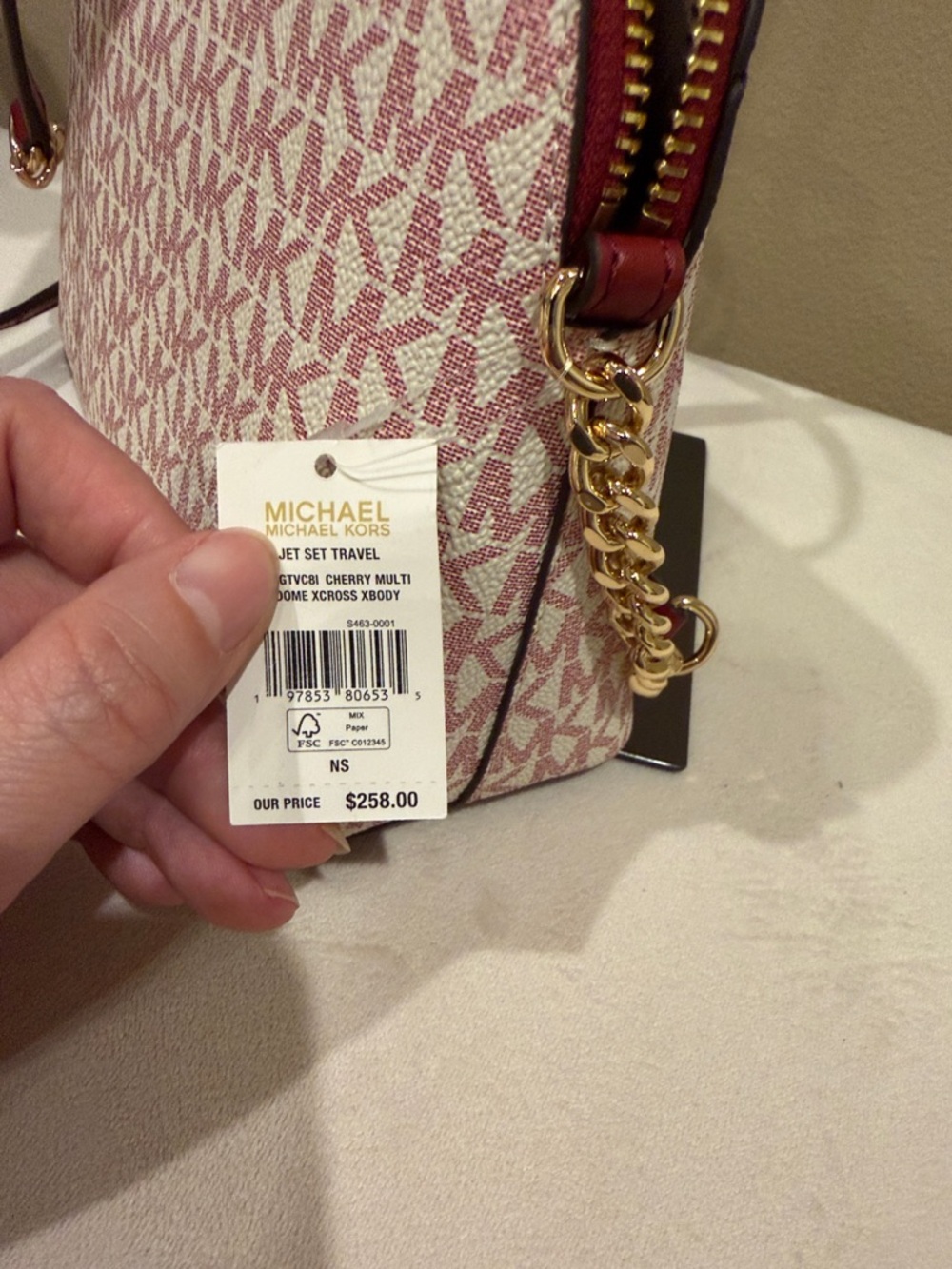 Michael Kors Pink MK Logo Crossbody with Red Strap and Gold Hardware - Picture 5 of 6